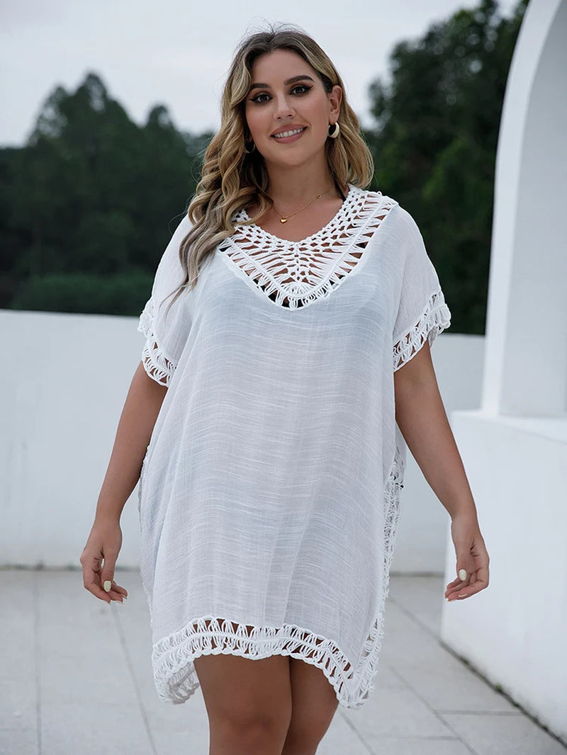 Plus Size Beach Tunic Women Swimwear Summer Sun Protection Clothes Cover up Swim Beach Dress Summer Woman Swim plus Size