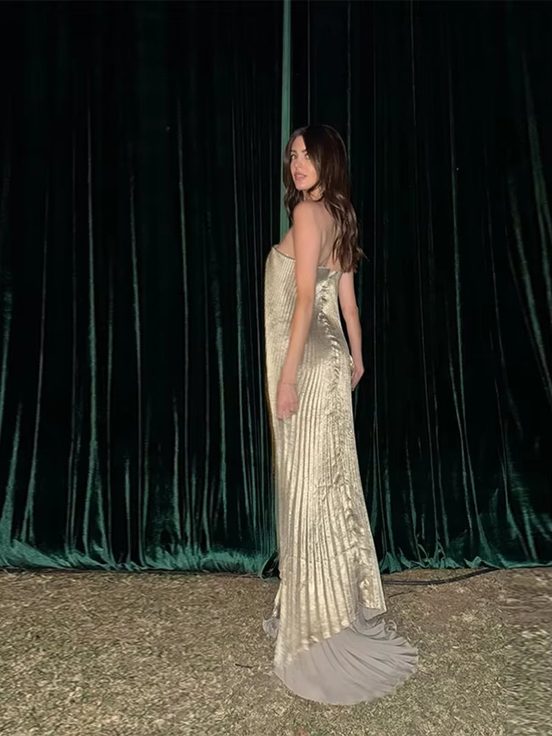 Timeless Grace: Elegant Pleat Long Dress Women Loose Tube Top