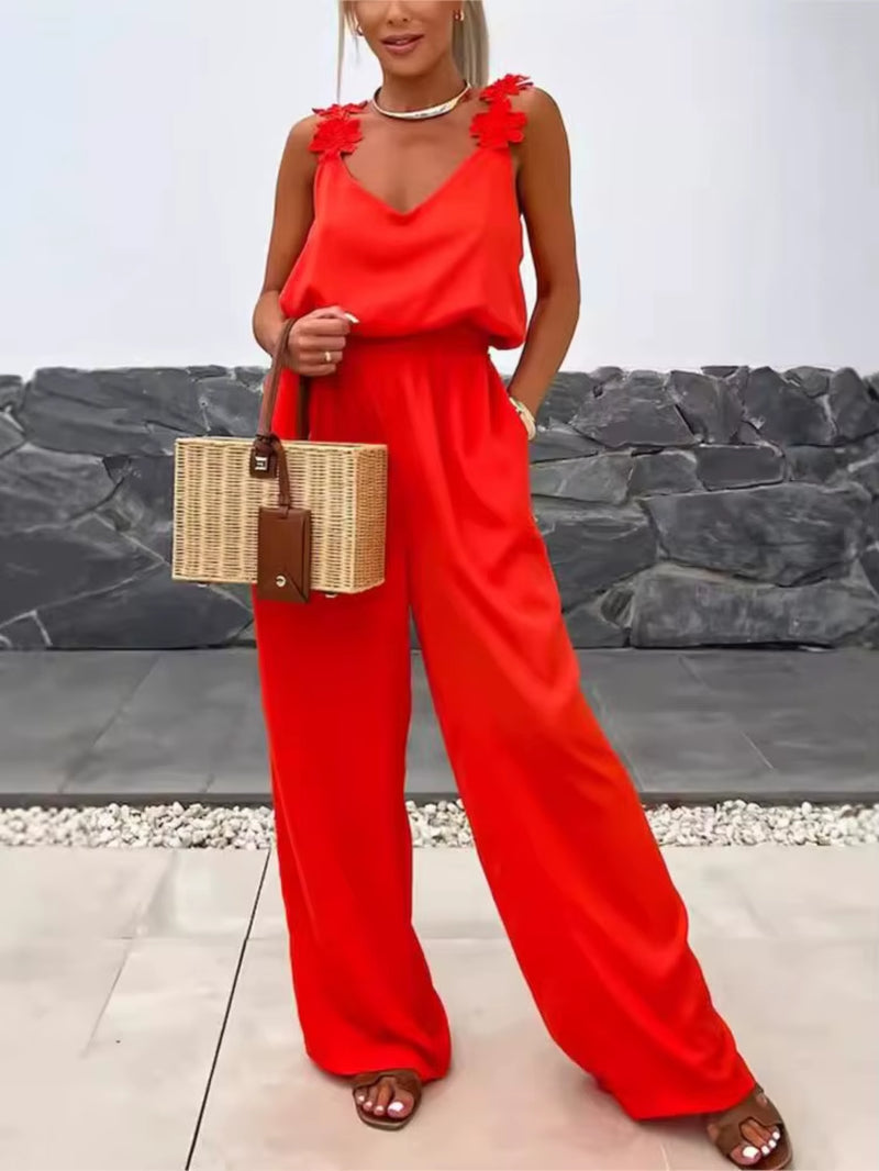 Effortless Elegance: Summer Floral Sleeveless Wide-Leg Romper