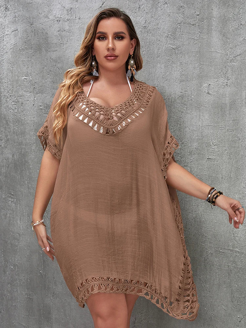 Plus Size Beach Tunic Women Swimwear Summer Sun Protection Clothes Cover up Swim Beach Dress Summer Woman Swim plus Size