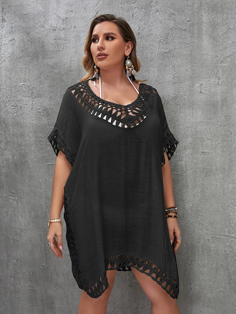 Plus Size Beach Tunic Women Swimwear Summer Sun Protection Clothes Cover up Swim Beach Dress Summer Woman Swim plus Size