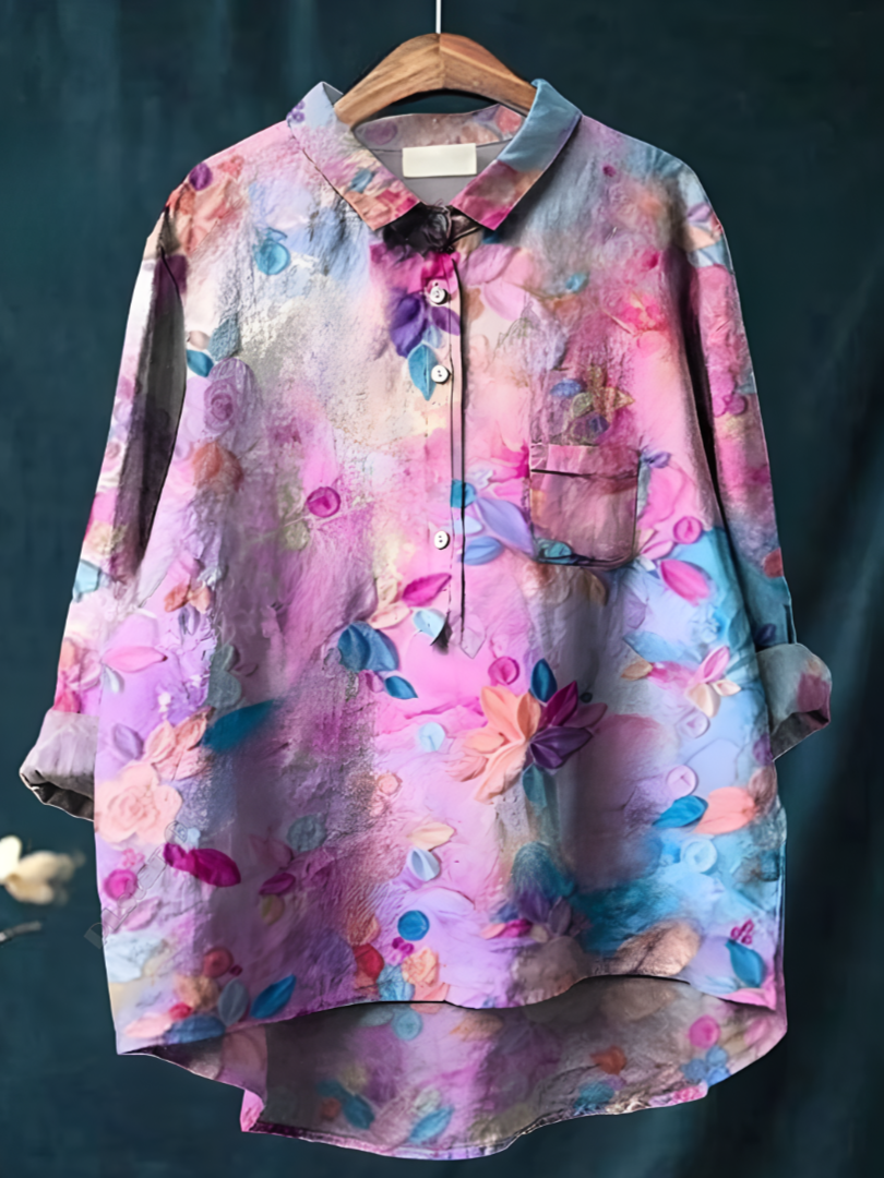 Retro Bloom: 3D Floral Open Tube Shirt for Bold Summer Vibes