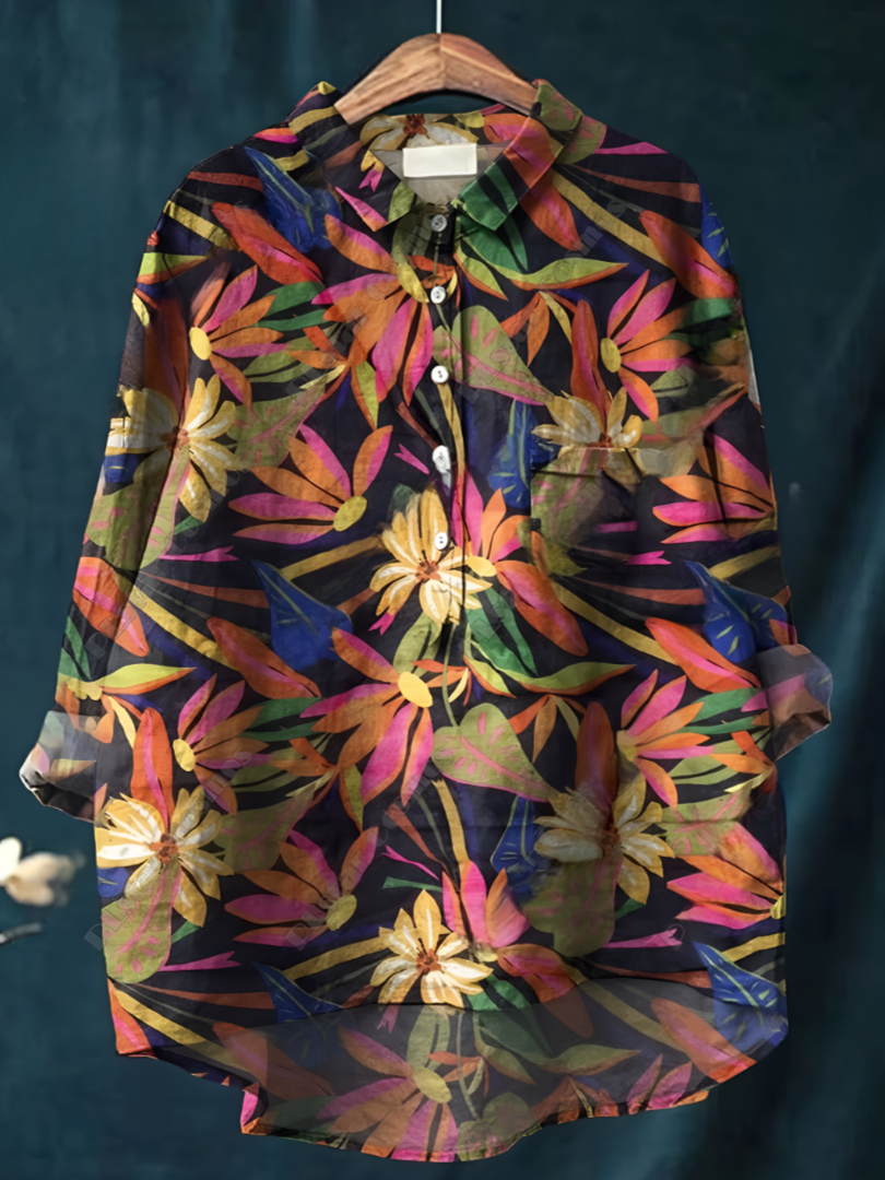 Retro Bloom: 3D Floral Open Tube Shirt for Bold Summer Vibes