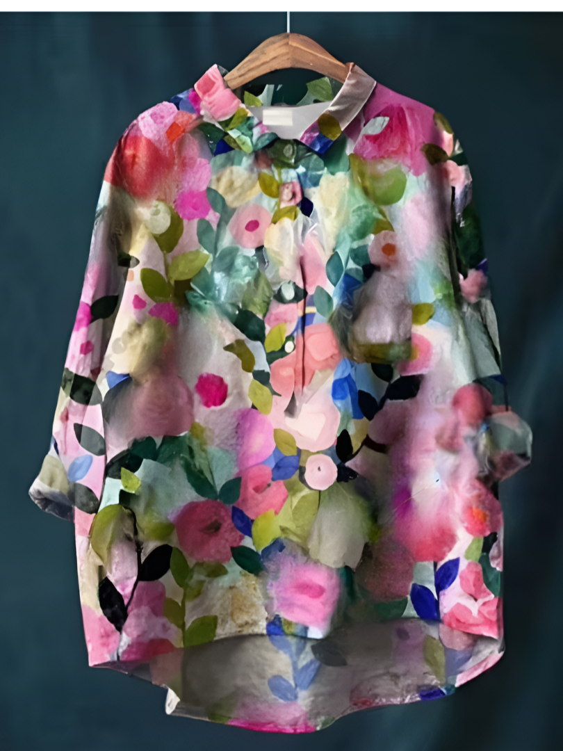Retro Bloom: 3D Floral Open Tube Shirt for Bold Summer Vibes