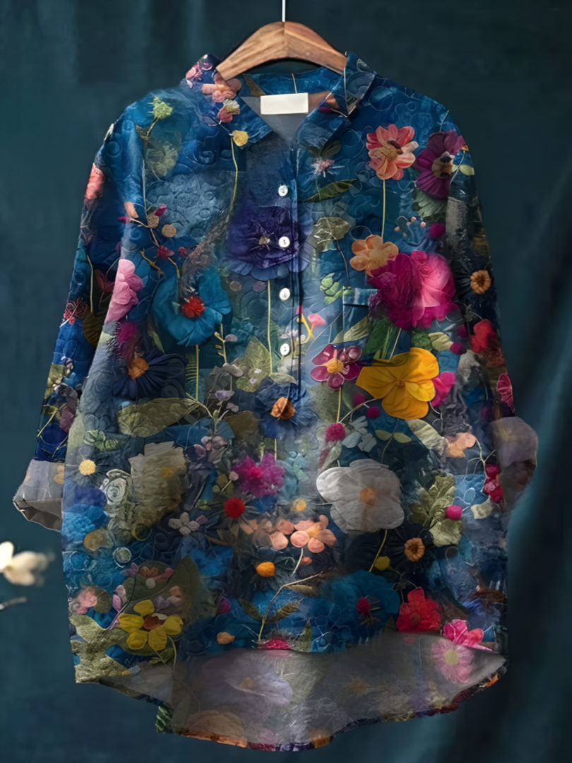 Retro Bloom: 3D Floral Open Tube Shirt for Bold Summer Vibes