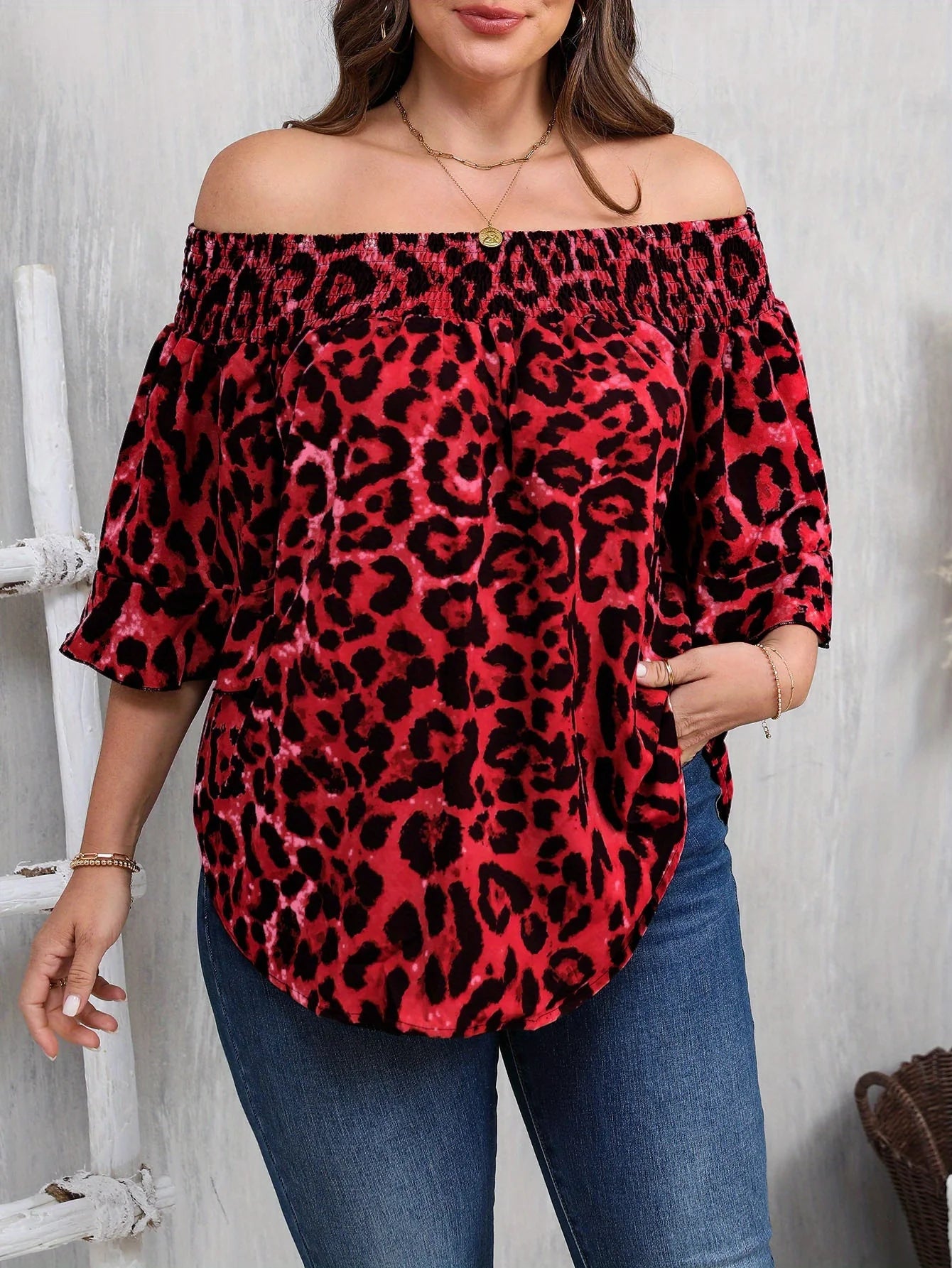 Women plus Size Leopard Print Blouse