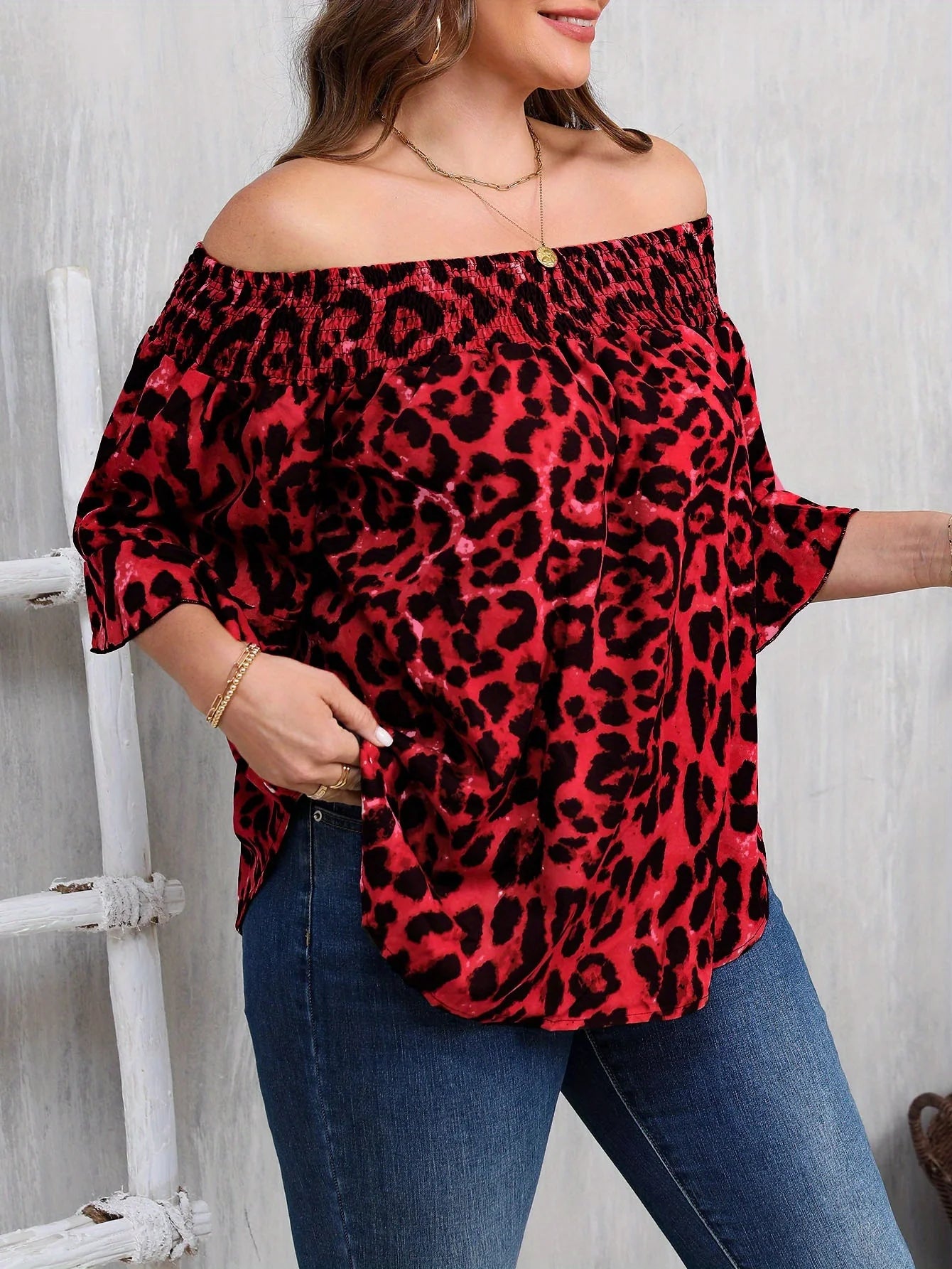 Women plus Size Leopard Print Blouse