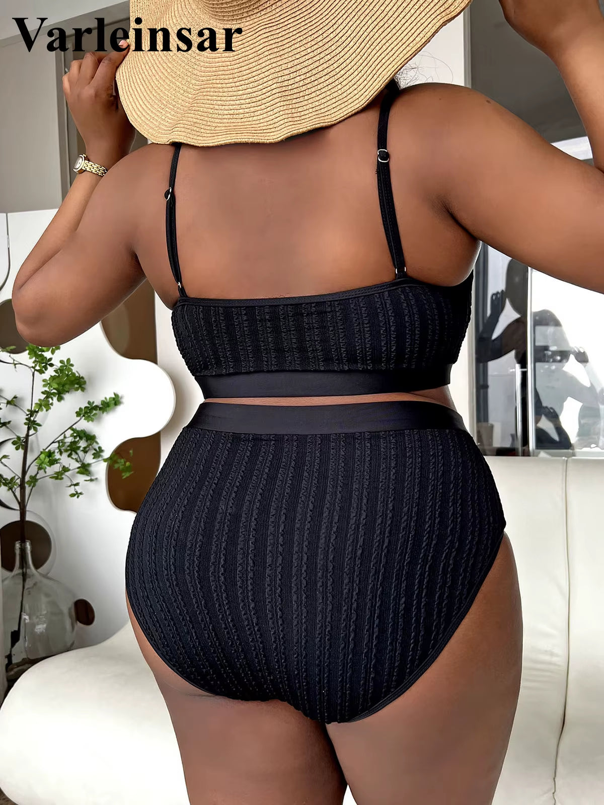 0XL - 4XL Ribbed Bikini Large Size Swimwear plus Size Women Swimsuit Female Two-Pieces Bikini Set Bather Bathing Suit Swim V4987