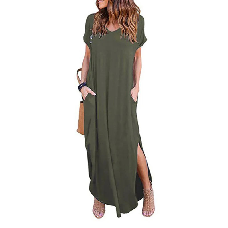 Sexy Women Dress Oversized 5XL Summer Solid Casual Short Sleeve Maxi Dress for Women Long Dress Vestidos Lady Dresses Oversized