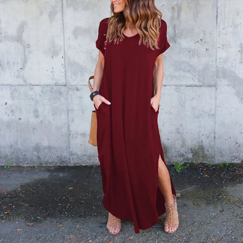Sexy Women Dress Oversized 5XL Summer Solid Casual Short Sleeve Maxi Dress for Women Long Dress Vestidos Lady Dresses Oversized