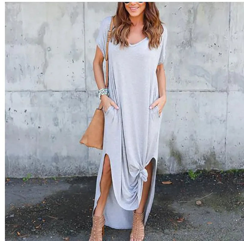 Sexy Women Dress Oversized 5XL Summer Solid Casual Short Sleeve Maxi Dress for Women Long Dress Vestidos Lady Dresses Oversized