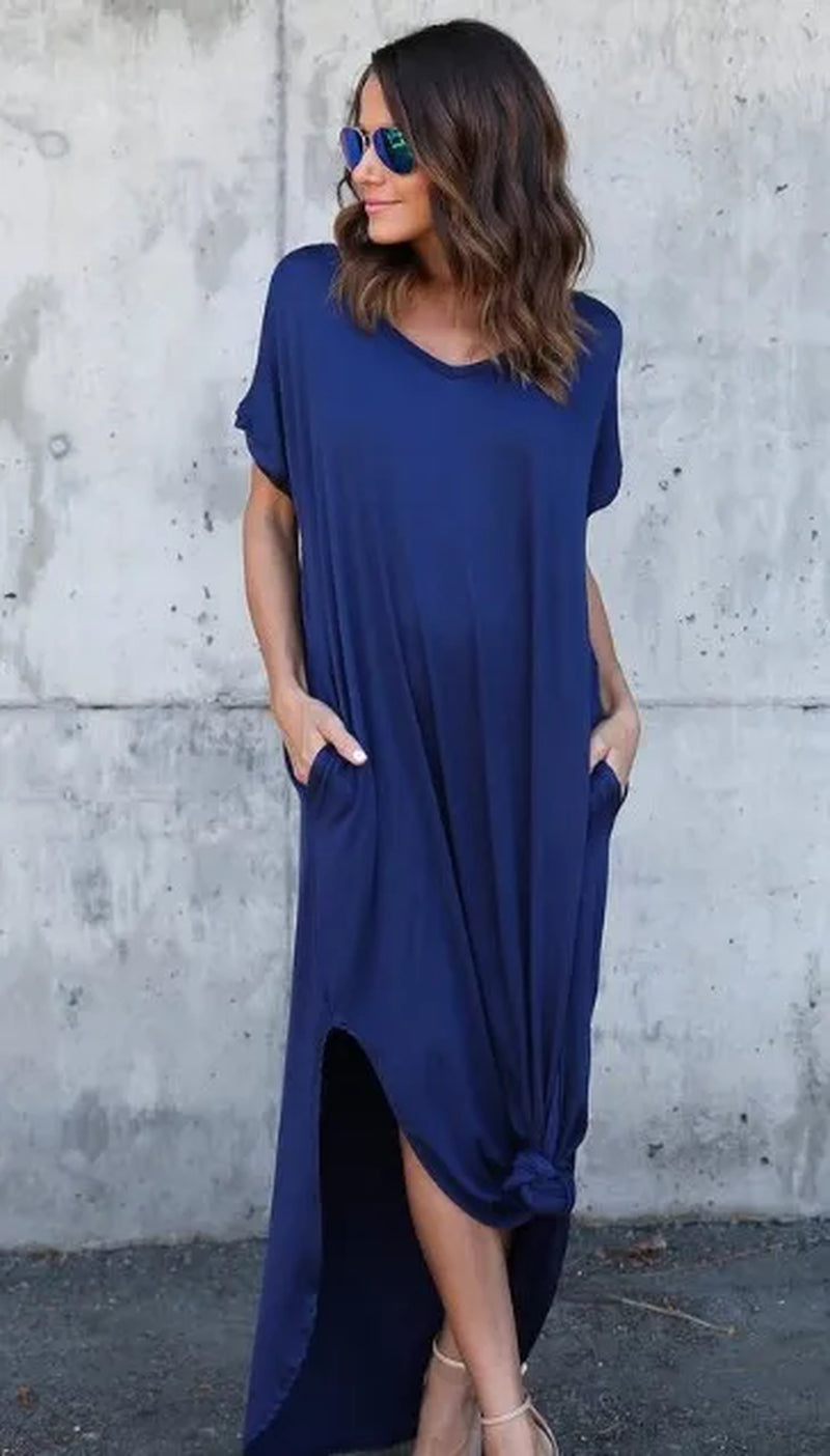 Sexy Women Dress Oversized 5XL Summer Solid Casual Short Sleeve Maxi Dress for Women Long Dress Vestidos Lady Dresses Oversized