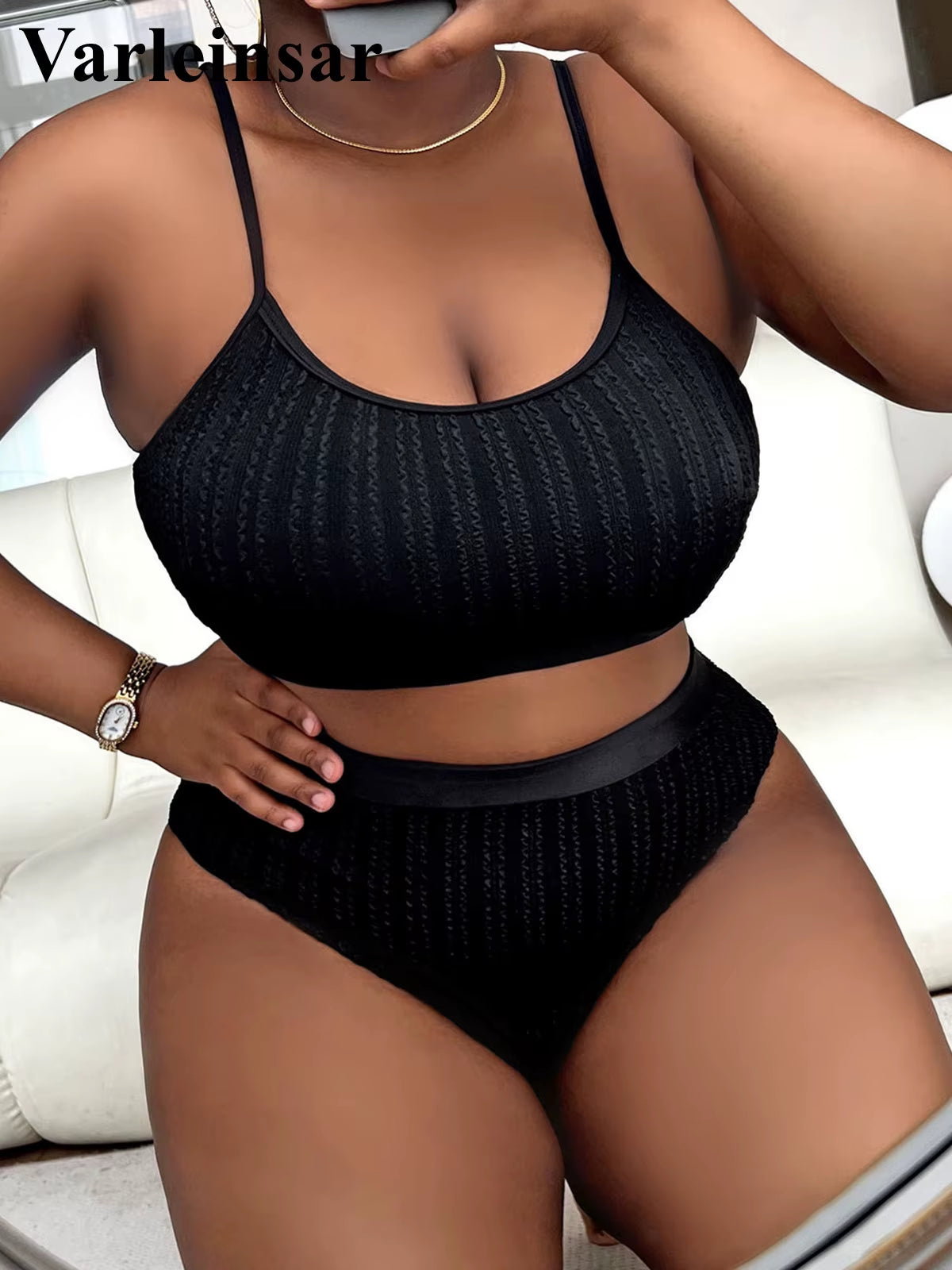 0XL - 4XL Ribbed Bikini Large Size Swimwear plus Size Women Swimsuit Female Two-Pieces Bikini Set Bather Bathing Suit Swim V4987