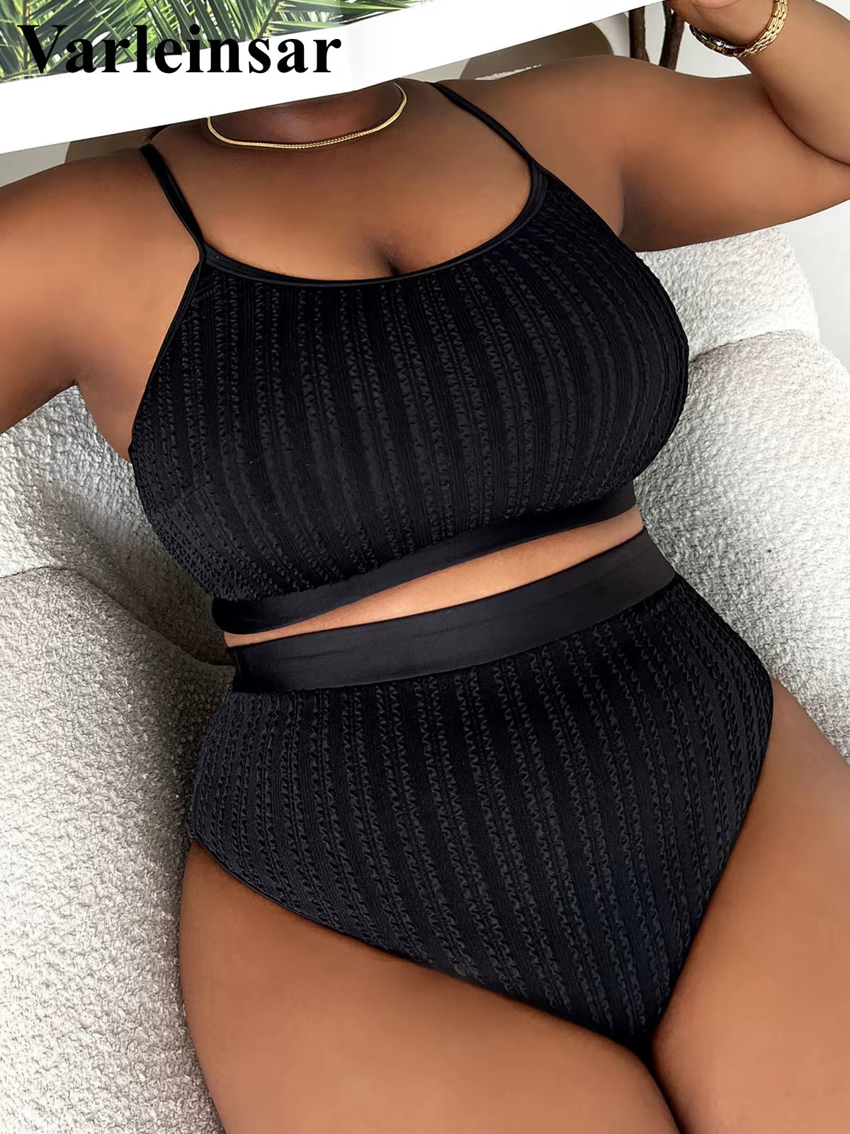 0XL - 4XL Ribbed Bikini Large Size Swimwear plus Size Women Swimsuit Female Two-Pieces Bikini Set Bather Bathing Suit Swim V4987