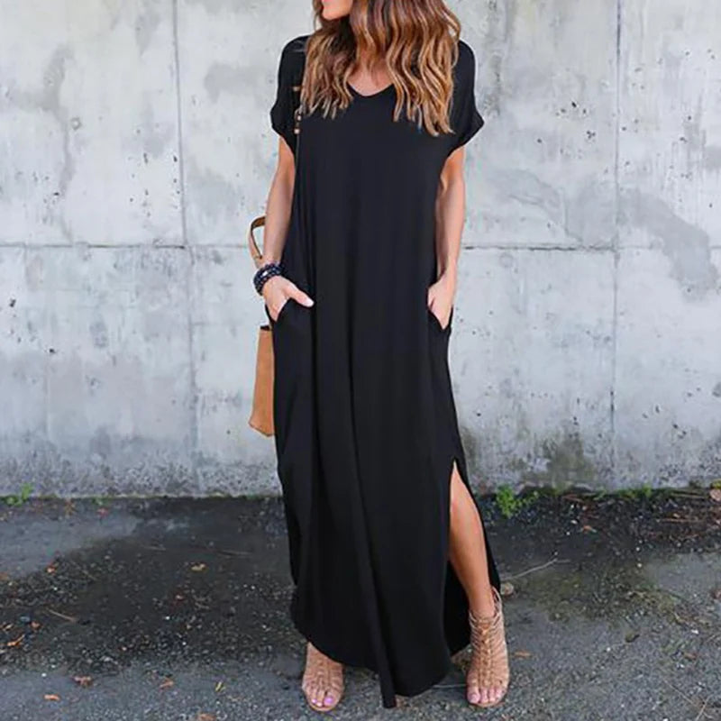 Sexy Women Dress Oversized 5XL Summer Solid Casual Short Sleeve Maxi Dress for Women Long Dress Vestidos Lady Dresses Oversized