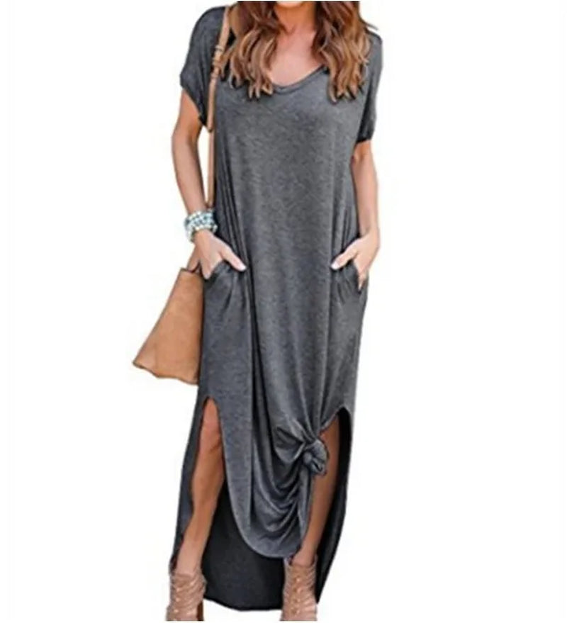 Sexy Women Dress Oversized 5XL Summer Solid Casual Short Sleeve Maxi Dress for Women Long Dress Vestidos Lady Dresses Oversized