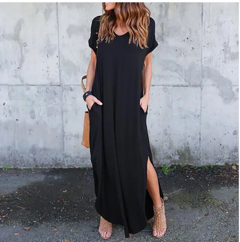 Sexy Women Dress Oversized 5XL Summer Solid Casual Short Sleeve Maxi Dress for Women Long Dress Vestidos Lady Dresses Oversized