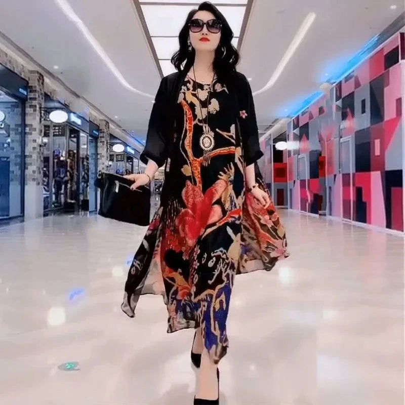 GraceBloom: Elegant Print Two-Piece Summer Dress Set for Women