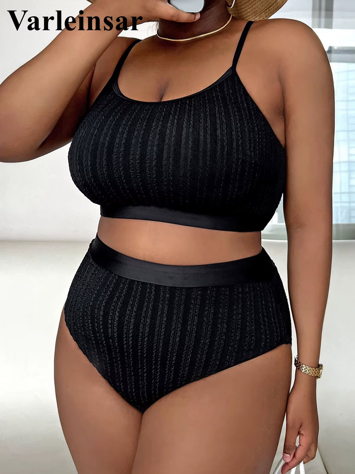 0XL - 4XL Ribbed Bikini Large Size Swimwear plus Size Women Swimsuit Female Two-Pieces Bikini Set Bather Bathing Suit Swim V4987