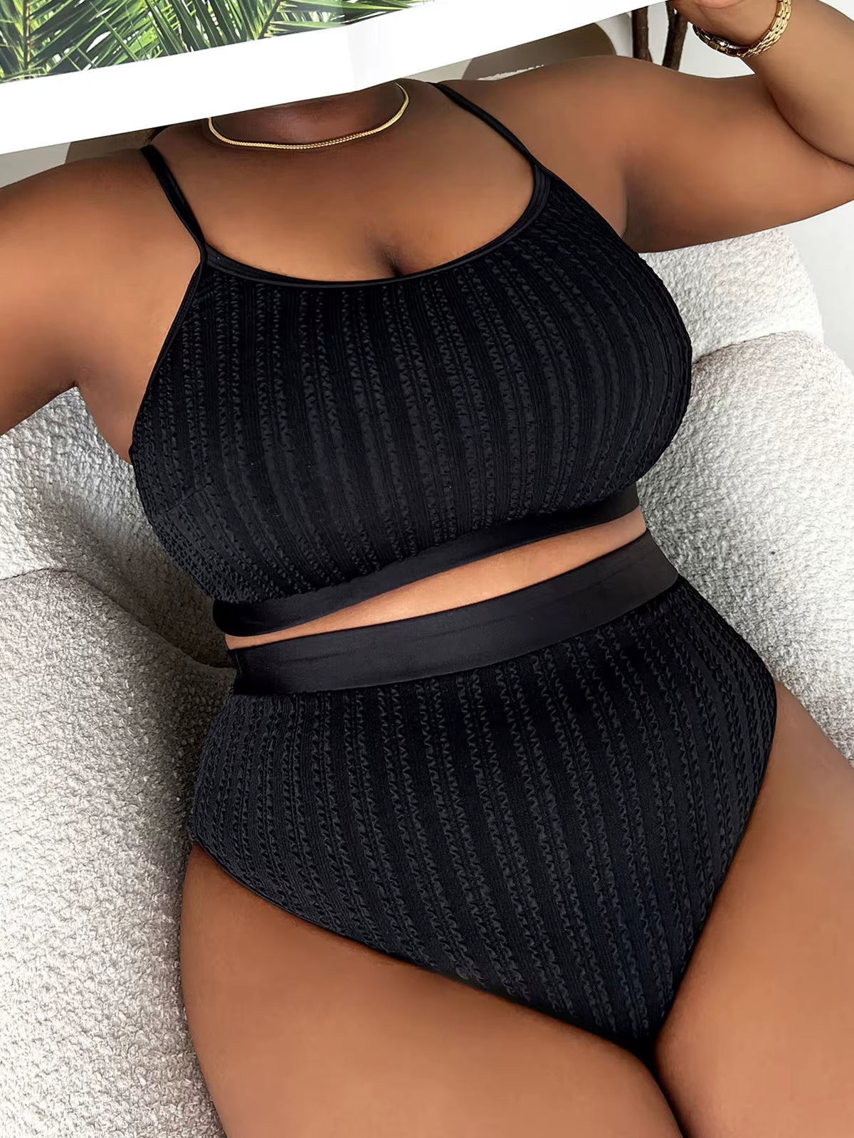 0XL - 4XL Ribbed Bikini Large Size Swimwear plus Size Women Swimsuit Female Two-Pieces Bikini Set Bather Bathing Suit Swim V4987