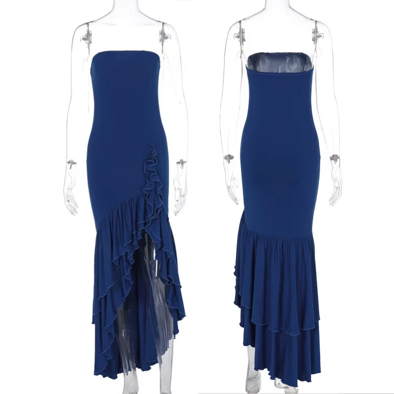 Sultry Elegance Off-Shoulder Maxi – 2024 Summer Ruffle Bodycon Party Dress