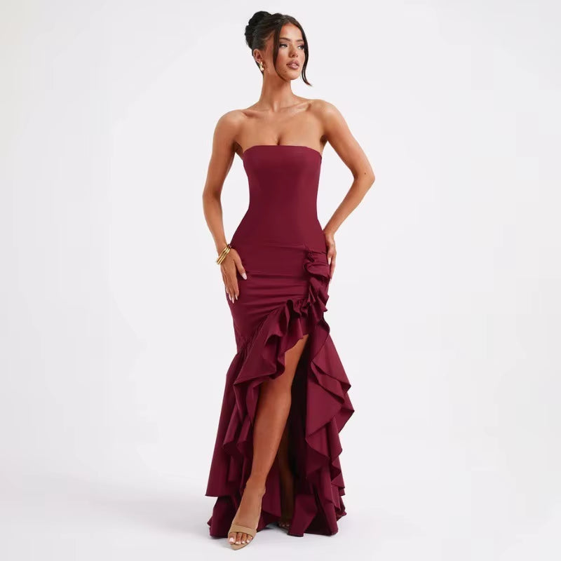 Sultry Elegance Off-Shoulder Maxi – 2024 Summer Ruffle Bodycon Party Dress