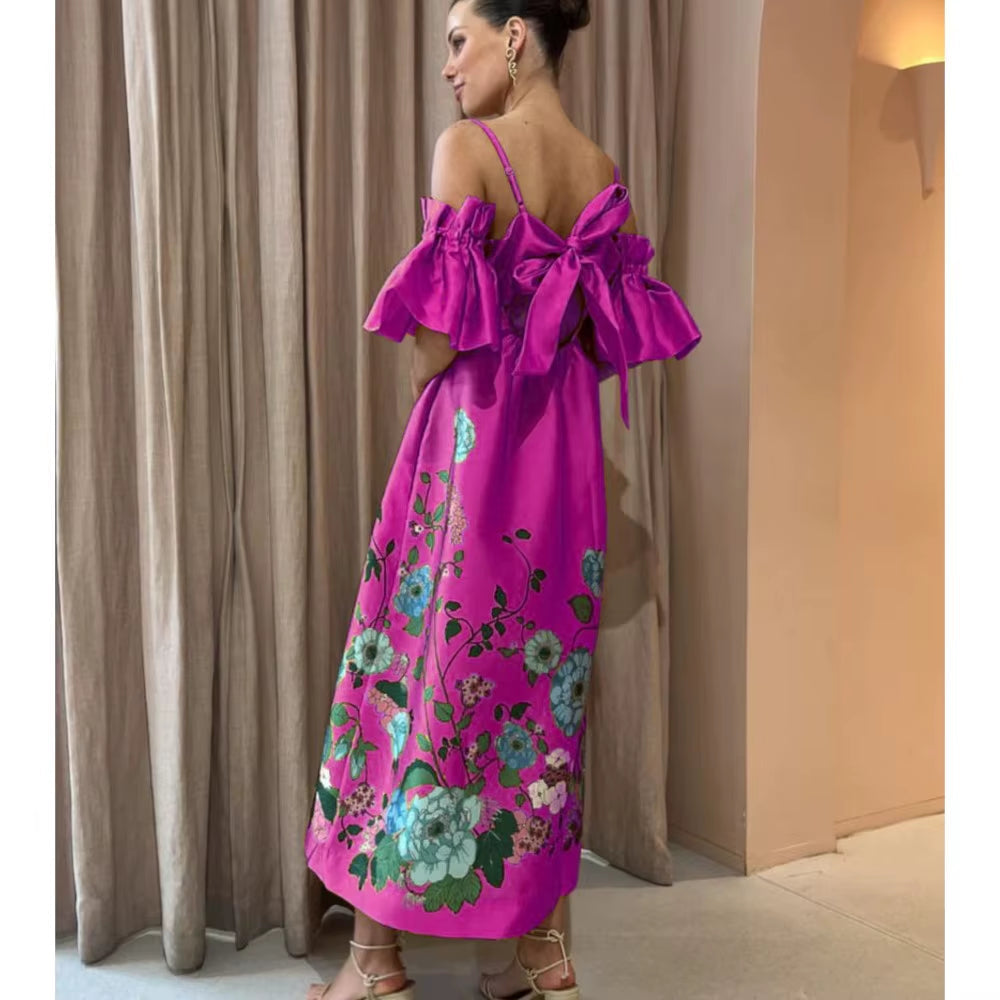 SoleVibe™ 2024 One-Shoulder Vintage Print Dress – Sexy Halter, Hidden Pockets, and Elegant Summer Party Vibes