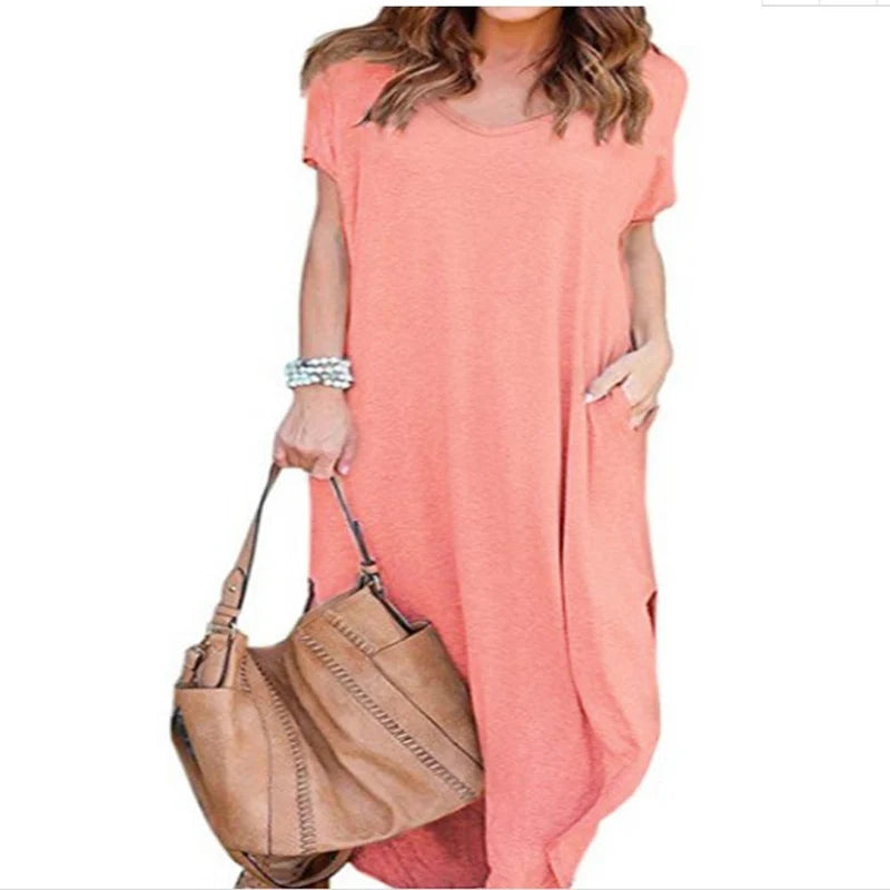 Sexy Women Dress Oversized 5XL Summer Solid Casual Short Sleeve Maxi Dress for Women Long Dress Vestidos Lady Dresses Oversized
