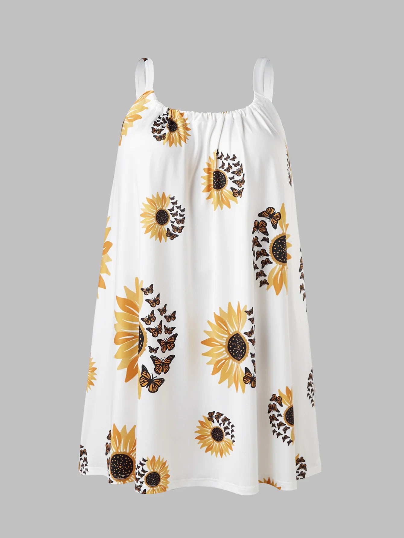 Plus Size Sleeveless Suspender Sunflower Print Women'S Casual Dress
