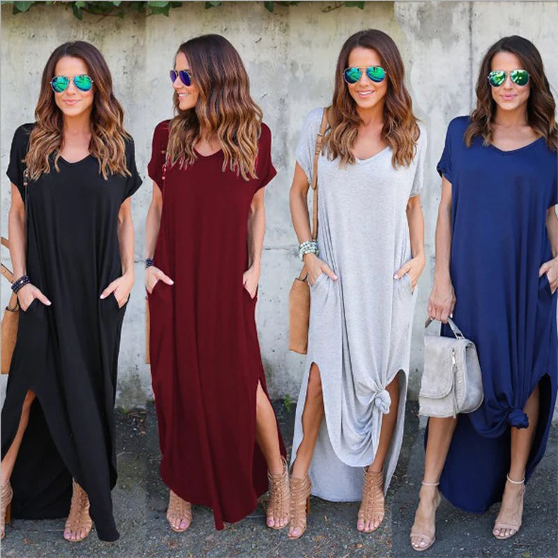 Sexy Women Dress Oversized 5XL Summer Solid Casual Short Sleeve Maxi Dress for Women Long Dress Vestidos Lady Dresses Oversized